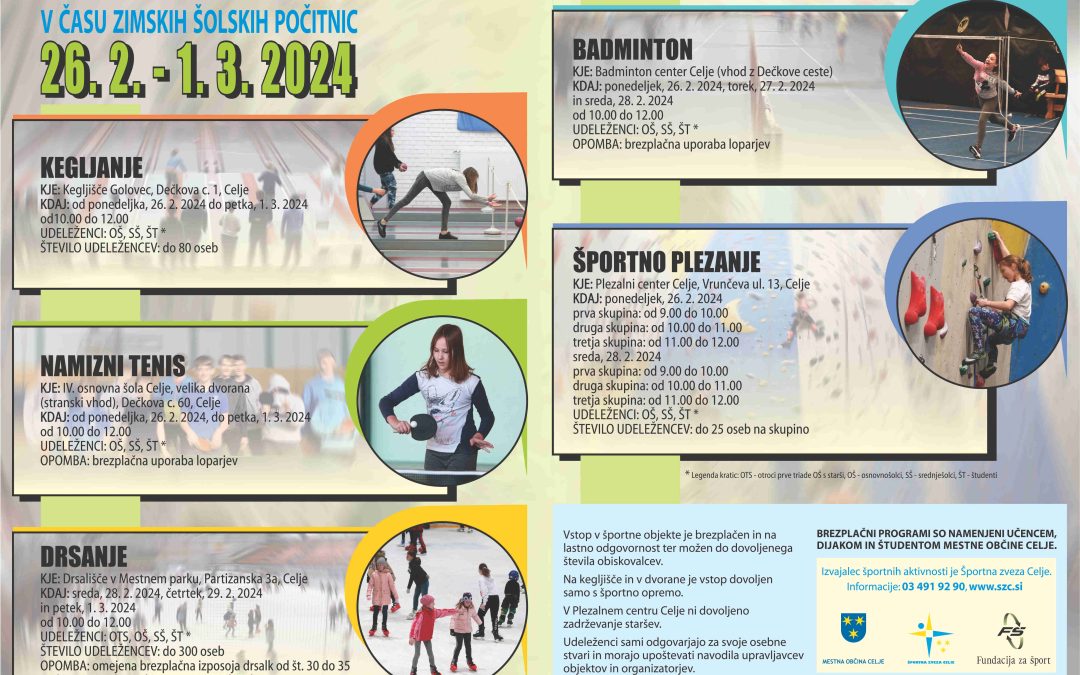 Program brezplačnih športnih aktivnosti v času zimskih šolskih počitnic
